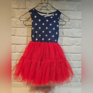 Little Girls Navy Star with Red Tulle Skirt Dress Size large